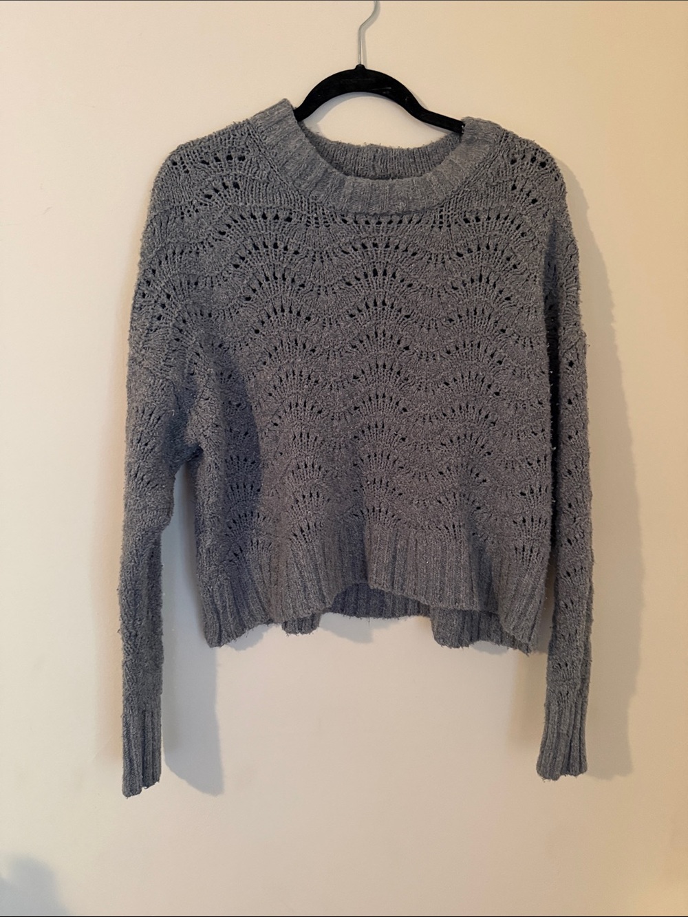 American Eagle Outfitters Gray Open-Knit Crewneck Sweater